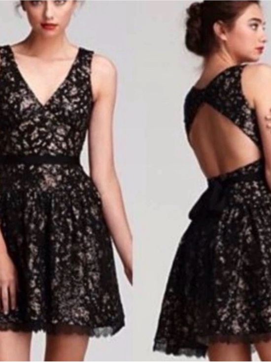 BCBGMaxAzria Dresses & Skirts - BCBGMaxAzria Katarina Black Lace V-Neck Open-Back Mini Dress